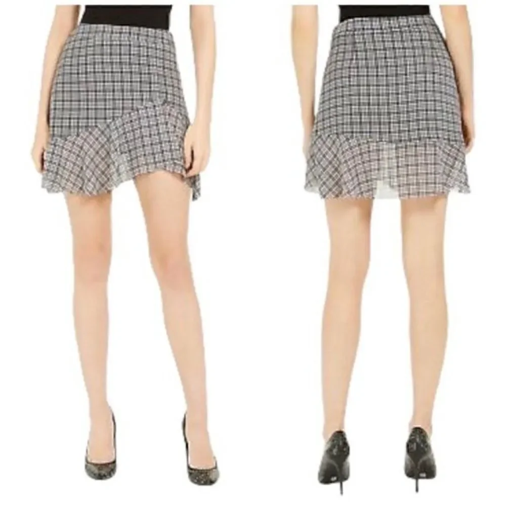41. Michael Kors Black & White Houndstooth mini flounce skirt Size 10 NWT